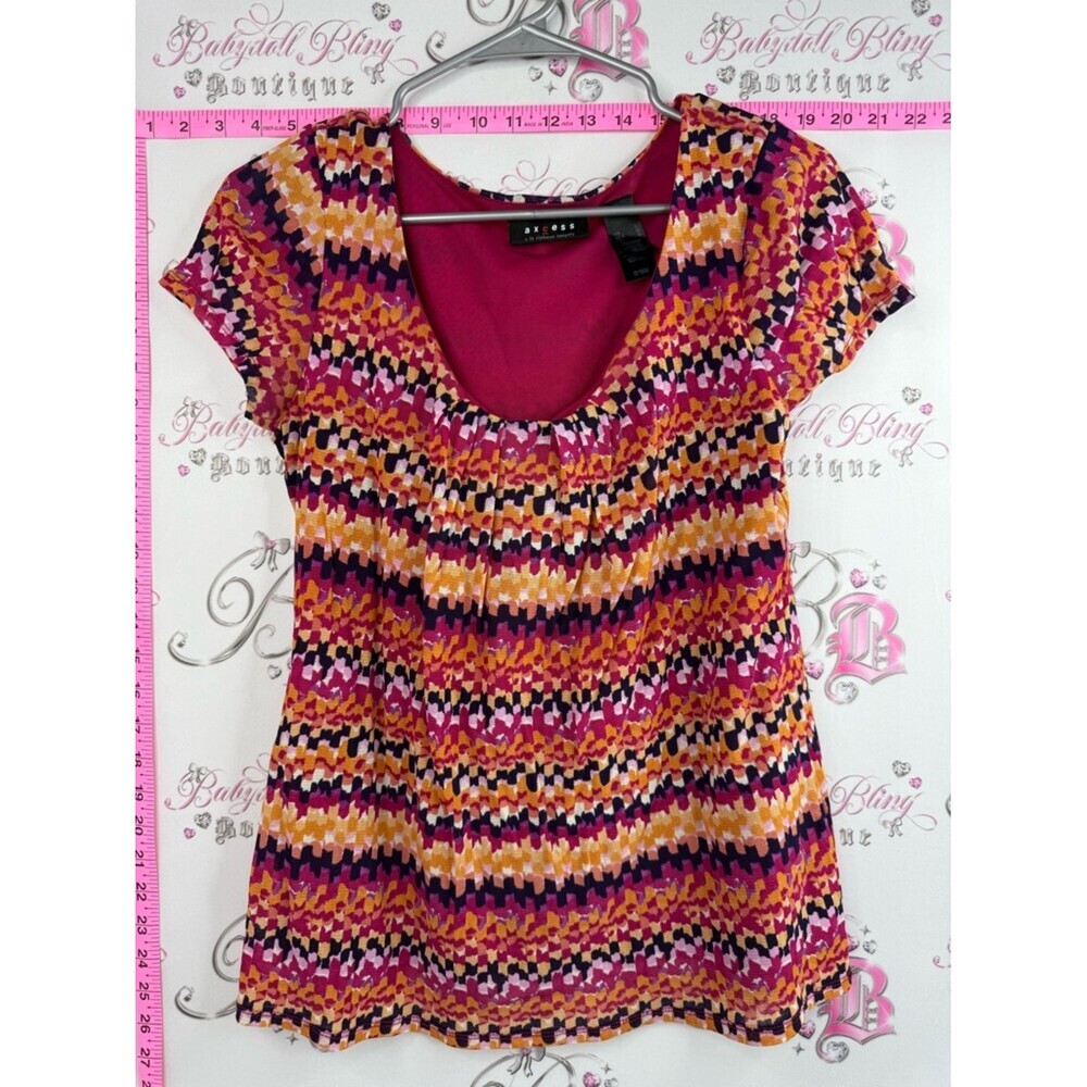 Axcess Liz Claiborne T-shirt aztec Pink Multi-Color Scoop Neck Short Sleeve Top